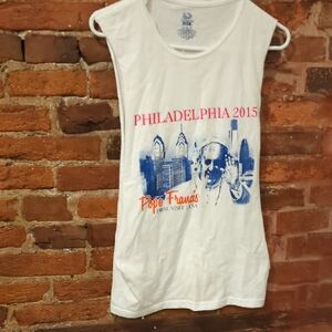 Philadelphia 2015 Pope Francis Sleeveless Muscle Shirt White